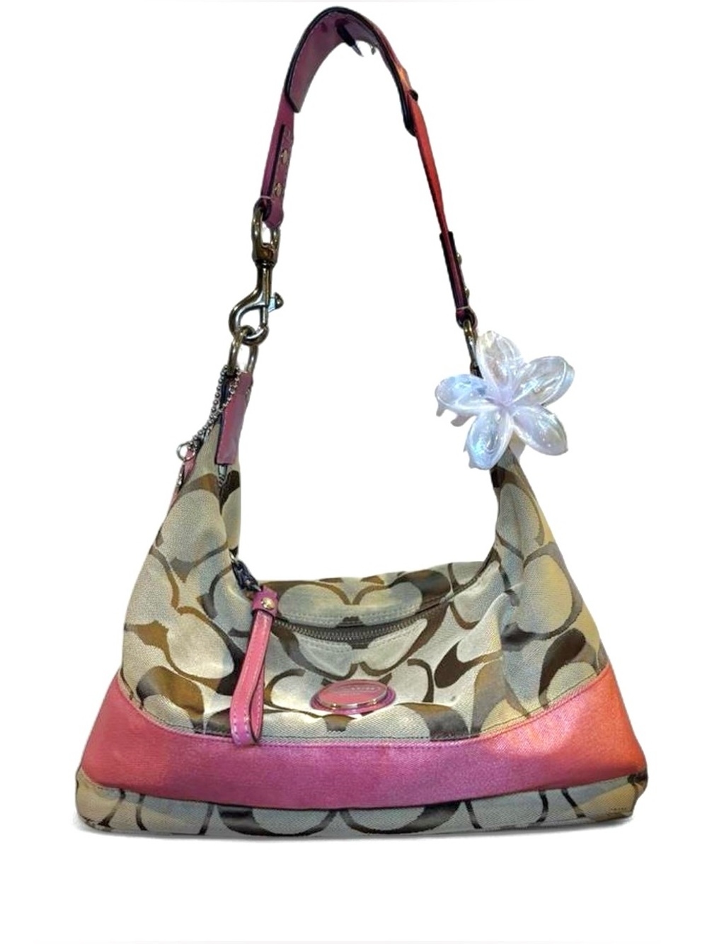 Vintage Coach Pink Accent Signature Canvas Hobo Bag